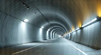 Illuminated interior of Austrian mountain tunnel